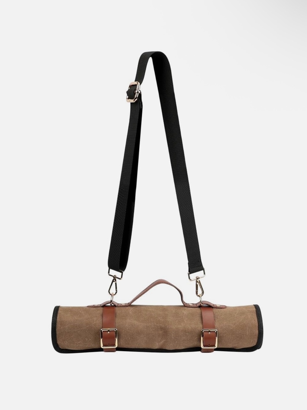Canvas Knife Roll with Removable Black Shoulder Strap - Brown